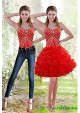 Wonderful 2015 Detachable Red Prom Skirts with Beading and Ruffles