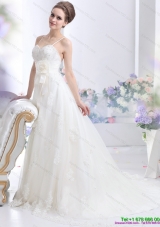 2015 Perfect Sequines White Bridal Gowns with Hand Made Flower