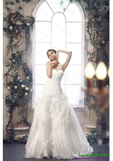 2015 White Sweetheart Ruching Wedding Dresses with Brush Train