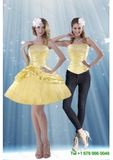 Delicate 2015 Strapless Beading and Pick Ups Detachable  Skirts in Yellow