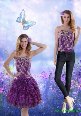 Remarkable 2015 Strapless Purple Detachable Prom Skirts with Appliques and Ruffles