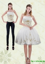 2015 Pretty Strapless Knee Length White Detachable Prom Skirts with Appliques