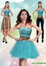 Detachable Aqua Blue Leopard Printed 2015  Prom Skirts with Beading