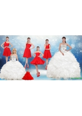 2015 Ruffles and Beading White Sweet 16 Dresses and Red Short Dama Dresses and Ruffles White Little Girl Dress