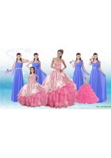 Ruffled Layers Sweetheart Quinceanera Dress and Elegant Ruching Long Dama Dresses and Rose Pink Floor Length Little Girl Dress