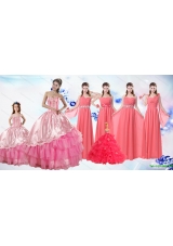 Ruffled Layers Sweetheart Quinceanera Dress and Watermelon Long Dama Dresses and Rose Pink Ball Gown Little Girl Dress