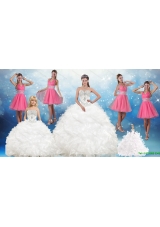 White Sweetheart Ruffles Quinceanera Dress and Sequins V Neck Pink Dama Dresses and Beading White Little Girl Dress