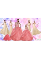 Perfect Beading Floor Length Quinceanera Dress and Short Ruching Prom Dresses and Watermelon Halter Top Little Girl Dress