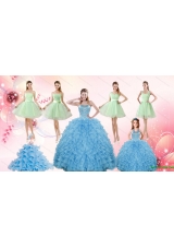 Ruffles Beading Ball Gown Quinceanera Dress and Sash Short Apple Green Dama Dresses and  Halter Top Little Girl Dress