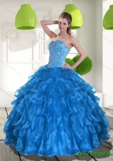 2015 Fashionable Blue Quinceanera Dress with Ruffles and Beading