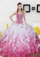2015 Plus Size Sweetheart Quinceanera Dresses with Beading and Ruffles