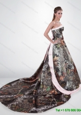 Beautiful Strapless Chapel Train Camo Wedding Dresses in Multi Color