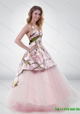 Wonderful Princess Halter Top 2015 Camo Wedding Dress with Belt