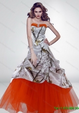 Popular A Line Strapless Camo Wedding Dresses with Brush Train