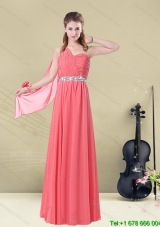 One Shoulder Beaded Long New Style Dama Dress with Ruches