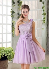 New Arrival One Shoulder Lilac Dama Dress with Bowknot for 2015 Summer