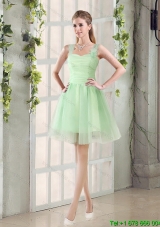 2015 Summer Luxurious Ruching Organza A Line Straps Dama Dresses