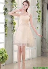 2015 SummerLuxurious Straps A Line Champagne Dama Dress with Appliques