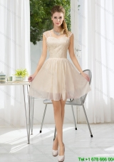 New Arrival Straps Lace Sleeveless Dama Dress with Mini Length