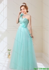2015 Empire Lace Up Hand Made Flowers Prom Dresses in Mint