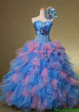 2015 Beautiful Strapless Quinceanera Dresses with Hand Made Flowers and Beading