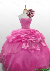 2015 Romantic Sweetheart Rose Pink Quinceanera Dresses with Paillette