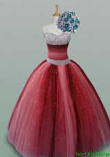 Fashionable Spaghetti Straps Quinceanera Dresses with Beading in Wine Red