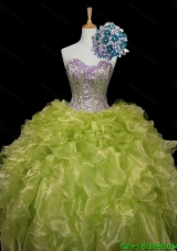 Luxurious Ball Gown Sweet 16 Dresses with Sequins and Ruffles in Yellow Green