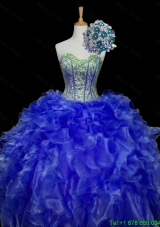 Pretty Sweetheart Blue Sweet 16 Dresses with Sequins and Ruffles for 2015