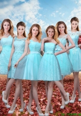 2016 Beautiful A Line Bridesmaid Dresses with Belt in Aqua Blue