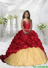 2016 Spaghetti Straps Pick Ups Little Girl Pageant Dress with Sweep Train