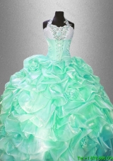 Classical Halter Top Sweet 16 Gowns with Hand Made Flowers