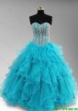 Elegant Beaded and Ruffles Quinceanera Dresses in Aqua Blue