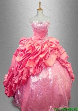 Latest Strapless Beaded Quinceanera Dresses in Coral Red