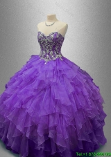 New Style Purple Sweet 16 Gowns with Beading and Ruffles