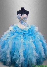 Elegant Strapless Beaded and Ruffles Quinceanera Gowns in Multi Color