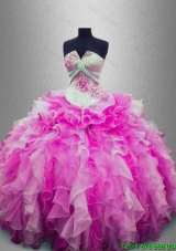Pretty Strapless Beaded Multi Color Sweet 16 Gowns with Ruffles