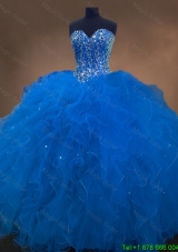 Pretty Sweetheart Beaded Blue Quinceanera Dresses with Ruffles