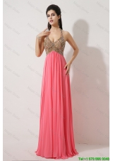 Gorgeous Halter Top Brush Train Prom Dresses in Watermelon Red