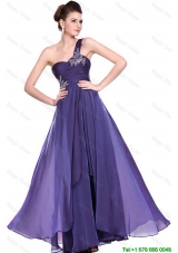 New Arrivals One Shoulder Purple Prom Dresses with Beading