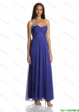 Sexy Empire One Shoulder Ankle Length Chiffon Prom Dresses in Blue