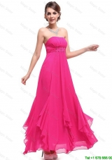 Popular Ankle Length Hot Pink Prom Dresses with Beading