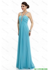2016 Classical Brush Train Straps Beaded Prom Dresses in Aqua Blue
