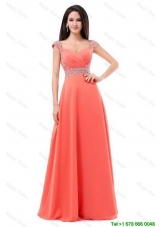 Perfect 2016 Straps Beaded Prom Dresses with Cap Sleeves
