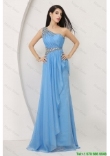 Discount Beaded Baby Blue Prom Dresses with One Shoulder