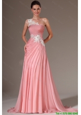 Classical Empire One Shoulder Prom Dresses with Appliques for 2016