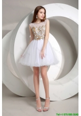 Popular A Line Beaded Mini Length Prom Dresses in White