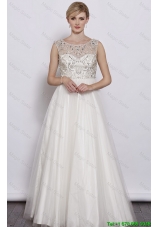 Beautiful A Line Scoop White Prom Dresses with Beading