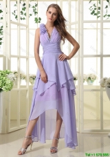 Pretty Empire V Neck Prom Dresses with High Low in Lavender