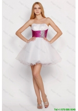 Pretty White Princess Short Prom Dresses with Beading and Belt